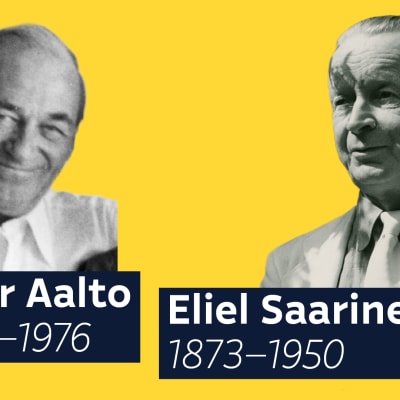 Kuvakollaasissa arkkitehdit Alvar Aalto (1898–1976 ja Eliel Saarinen 1873–1950.