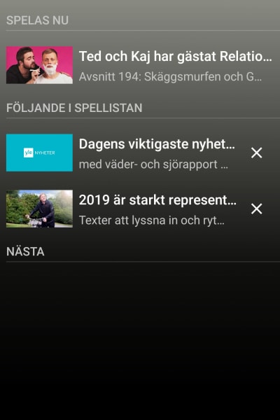 Spellista på Arenan i en Android-telefon.
