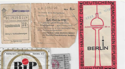 olika kvitton, ölunderlag och resebiljetter från Östberlin år 1972