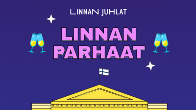 Piirros, joka esittää Presidentinlinnaa. Linnan katolla on Suomen lippu.