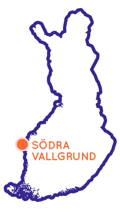 Finlands karta som visar Södra Vallgrunds position.