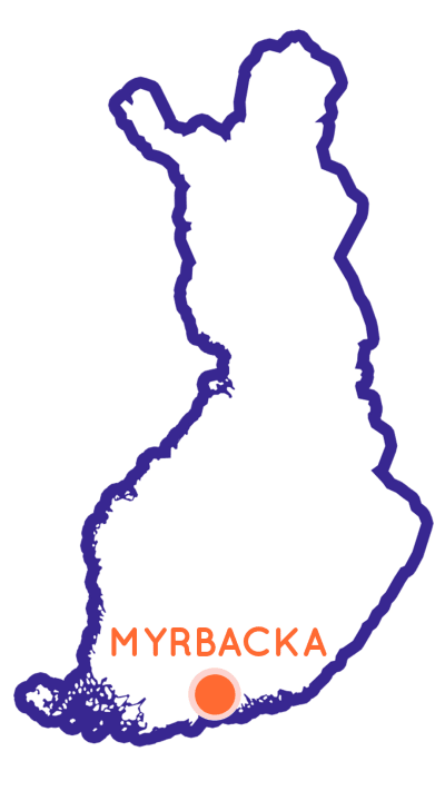 Finlands karta som visar Myrbackas position.