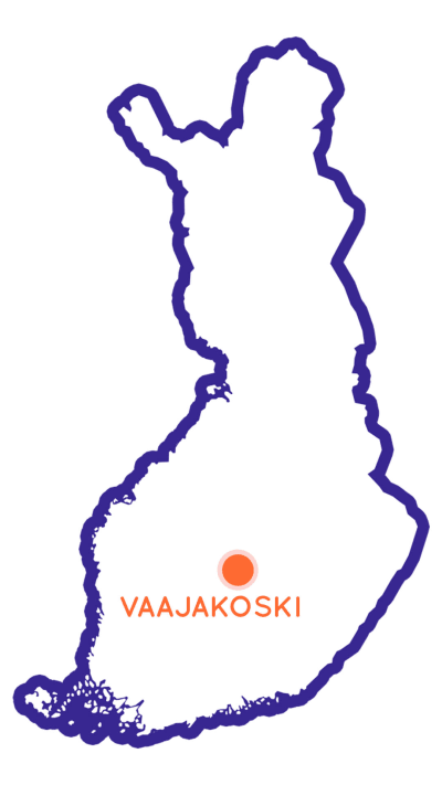 Karta över Finland med en orange punkt i mitten med texten Vaajakoski intill.