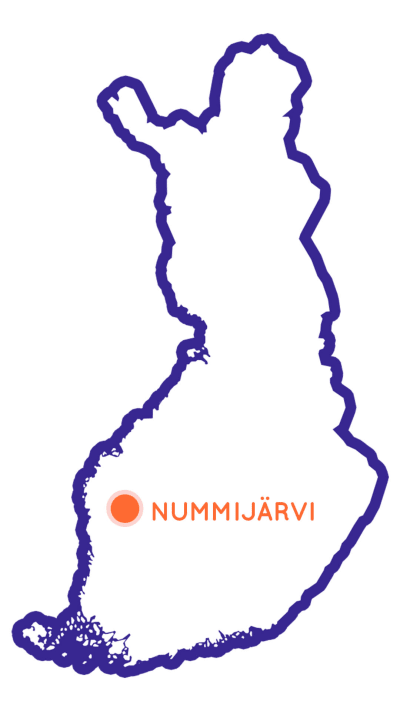 Suomen kartta, jossa merkittynä Nummijärvi Kauhajoella.
