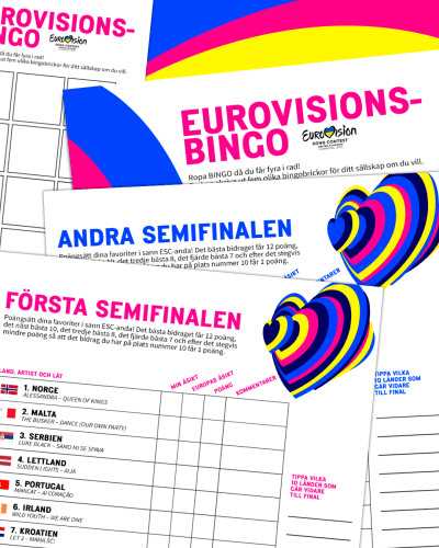 Bingobrickor ovanpå grafiken för Eurovision Song Contest 2023