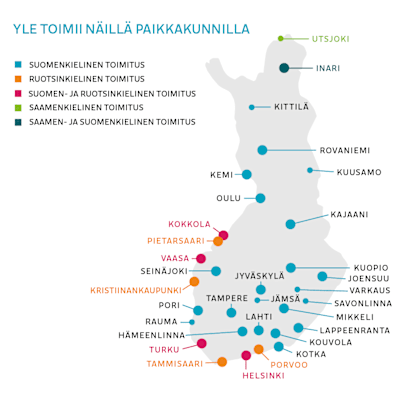 Ylen aluetoimitukset kartalla.