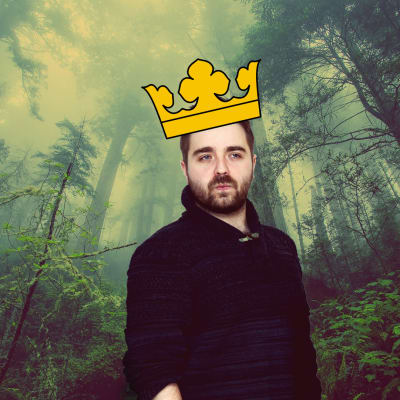 Ted Forsström med krona i en magisk skog.