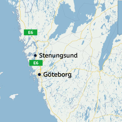 Karta över Stenungsund, Göteborg och en motorväg.