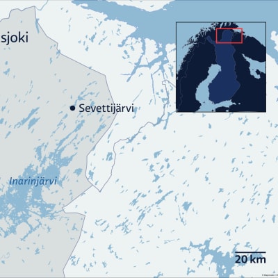 Karttakuva missä näkyy Inarin ja Utsjoen kunnat.