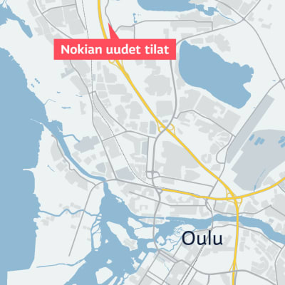 Kartta Nokian muuttamisesta Oulussa.