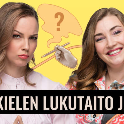 Abitreenien juontajat Katja Ylisiurua ja Roosa laksio poseeraavat äidinkielen lukutaidon ja S2:n yo-koelähetyksen promokuvassa.