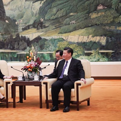 Eduskunnan puhemies Maria Lohela ja Kiinan presidentti Xi Jinping.