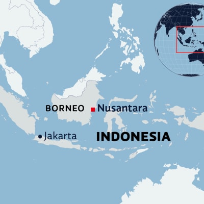 Kartalla Indonesian uusi pääkaupunki Nusantara.