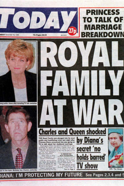 Tidningsurklipp från när det blev klart att Diana ska tala offentligt i en intervju med BBC.
