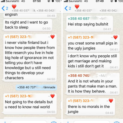 Trakasserande meddelanden skickade från okända till kvinnor på Whatsapp.