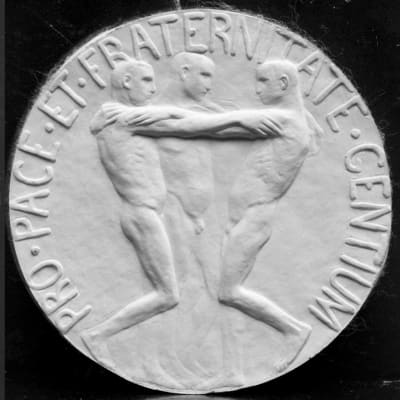 Svartvit bild av Nobels fredspris.