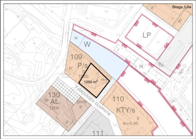 En planläggningskarta som visar var en viss byggplats finns vid Fjärdvägen i Ingå. På platsen planeras invartering.