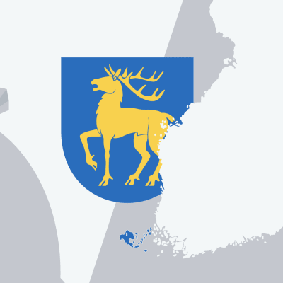 Grafik med karta över landskapet Åland och en penningpåse