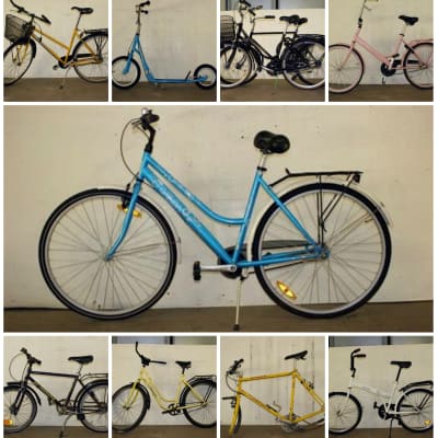 Flera cyklar på samma bild. Det är frågan om stulna cyklar som polisen har hittat och efterlyser ägarna till.
