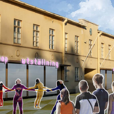 Så här kunde Manegen i Pargas se ut i framtiden enligt en skiss av arkitektstuderandena Altti Moisala och Ville Lahtinen.
