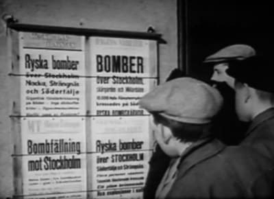 Löpsedlar omdet sovjetiska bombanfallet mot Stockholm i februari 1944.