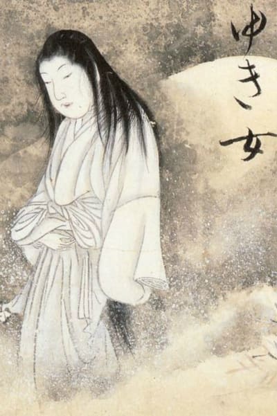Gammal målning av den japanska mytiska figuren Yuki-Onna.