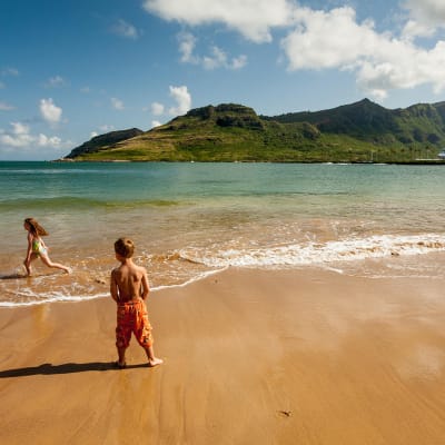 Lapset leikkivät Kalapakin rannalla Hawajilla.