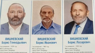 Bild på tre ryska män som alla heter Visjnevskij och ställer upp i dumavalet.