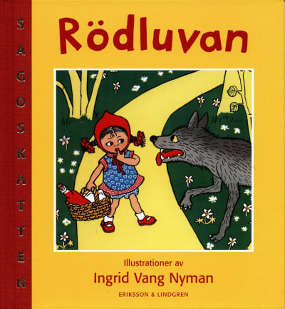 Pärmbild till "Rödluvan" tecknad av Ingrid Vang Nyman.