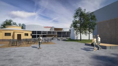 Skiss över hur konserthuset skulle se ut efter renoveringen.