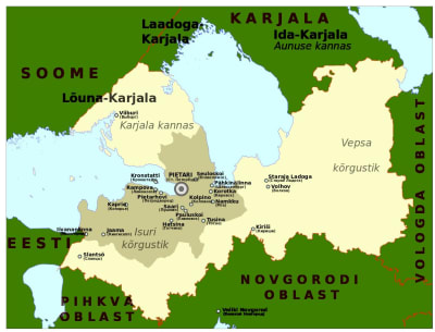 En karta över Ingermanland vid tiden för belägringen av Leningrad.