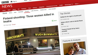 BBC rapporterade om dödsskjutningen i Imatra den 4 december 2016.