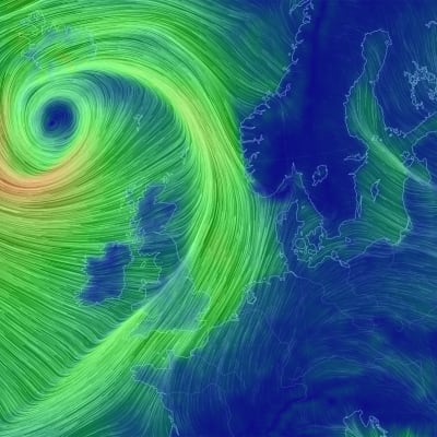 kartta jossa tuulet etenevät kohti Britanniaa