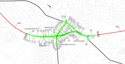 Karta över hur korsningen Alskatvägen-Brändövägen ska byggas om.