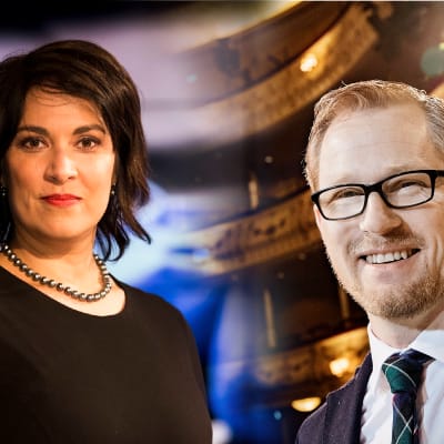 Allvarsam Gita Kadambi till vänster och leende Joachim Thibblin till höger. Bilderna är ihopediterade.