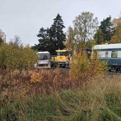 Krock mellan ett tåg och en buss i Kaskö den 5 oktober 2021.