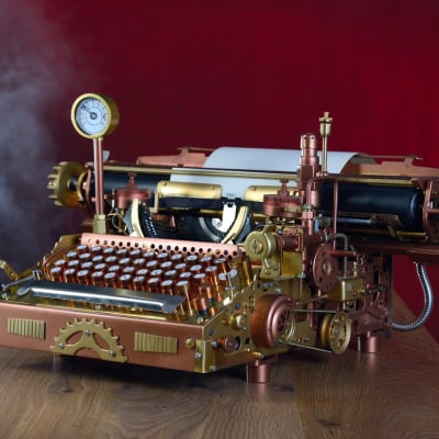 Futuristisk skrivmaskin i steampunk-anda.