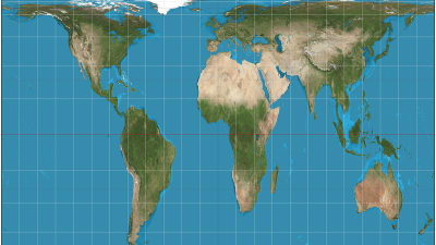 Gall-Peters projektion av världskartan där storleken på länderna är korrekta.