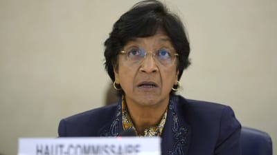 FN:s människorättschef Navi Pillay vid människorättsrådets möte i Genève i juli.