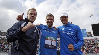 Ari Mannio, Antti Ruuskanen och Tero Pitkämäki, Sverigekampen 2014.