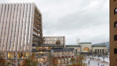Våningsbyggnad på Elielplatsen i centrum av Helsingfors.