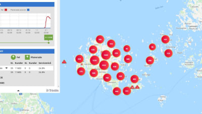 Karta över alla hushåll som drabbats av elavbrott på Åland.