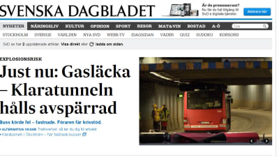 Klaratunneln var avspärrad efter att en biogasbuss körde fast
