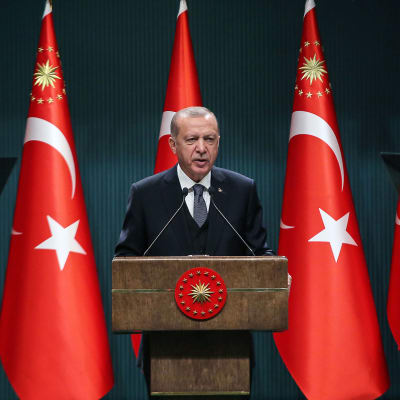Recep Tayyip Erdoğan puhumassa, Turkin lippuja