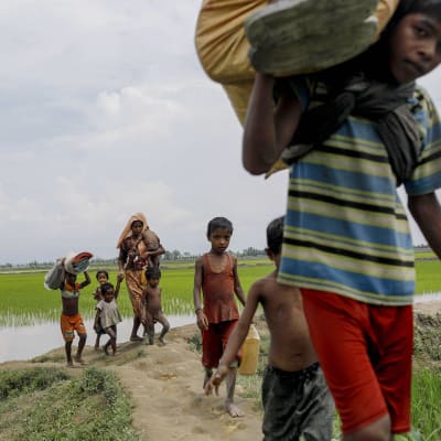 Rohingya-vähemmistöön kuuluvat pakolaiset matkalla Bangladeshin Teknafiin.