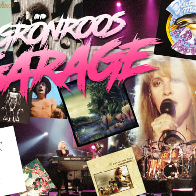 Kollage med Fleetwood Macs alla konvolut och Grönroos garage logo
