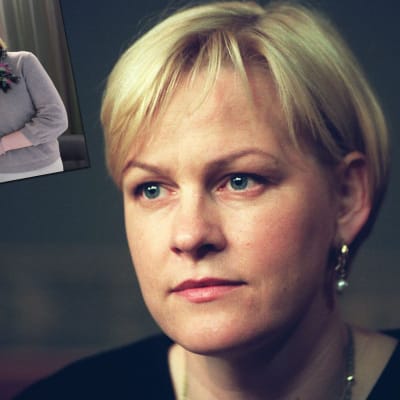 Gammal bild på Eva Biaudet samt i hörnet med pappersklämma bild på hnne med Paula Salovaara 2018.