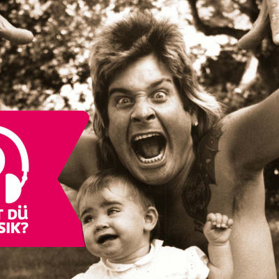 Ozzy Osbourne med dottern Aimee 1984 på semester i Frankrike och Musiktestets logo