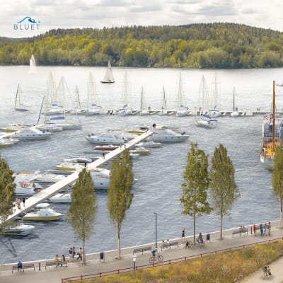 Havainnekuva Jyväskylän Lutakon sataman uusista laiturijärjestelyistä.