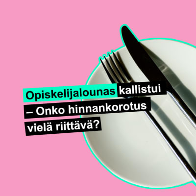 Otsikossa lukee: Opiskelijalounas kallistui - Onko hinnankorotus vielä riittävä?. Kuvassa tyhjä lautanen ja aterimet.